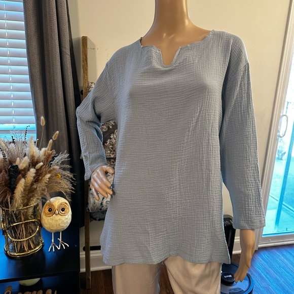 NiP-Plus Size Cotton Notch Neck Blouse - Picture 6 of 6